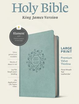 KJV Large Print Premium Value Thinline Bible, Filament Enabled (Leatherlike, Floral Wreath Teal, Red Letter) Hot on Sale