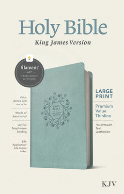 KJV Large Print Premium Value Thinline Bible, Filament Enabled (Leatherlike, Floral Wreath Teal, Red Letter) Hot on Sale